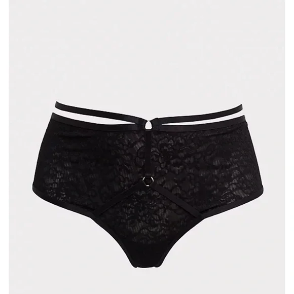 BLACK LACE MESH BACK HARNESS CHEEKY PANTY - Picture 5 of 8